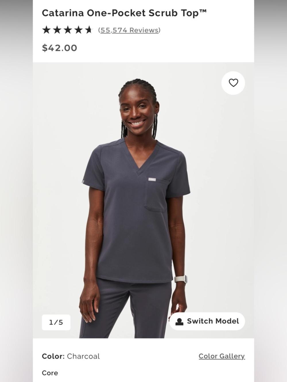 Figs Women’s Catarina Scrub Top in Charcoal. 4x.